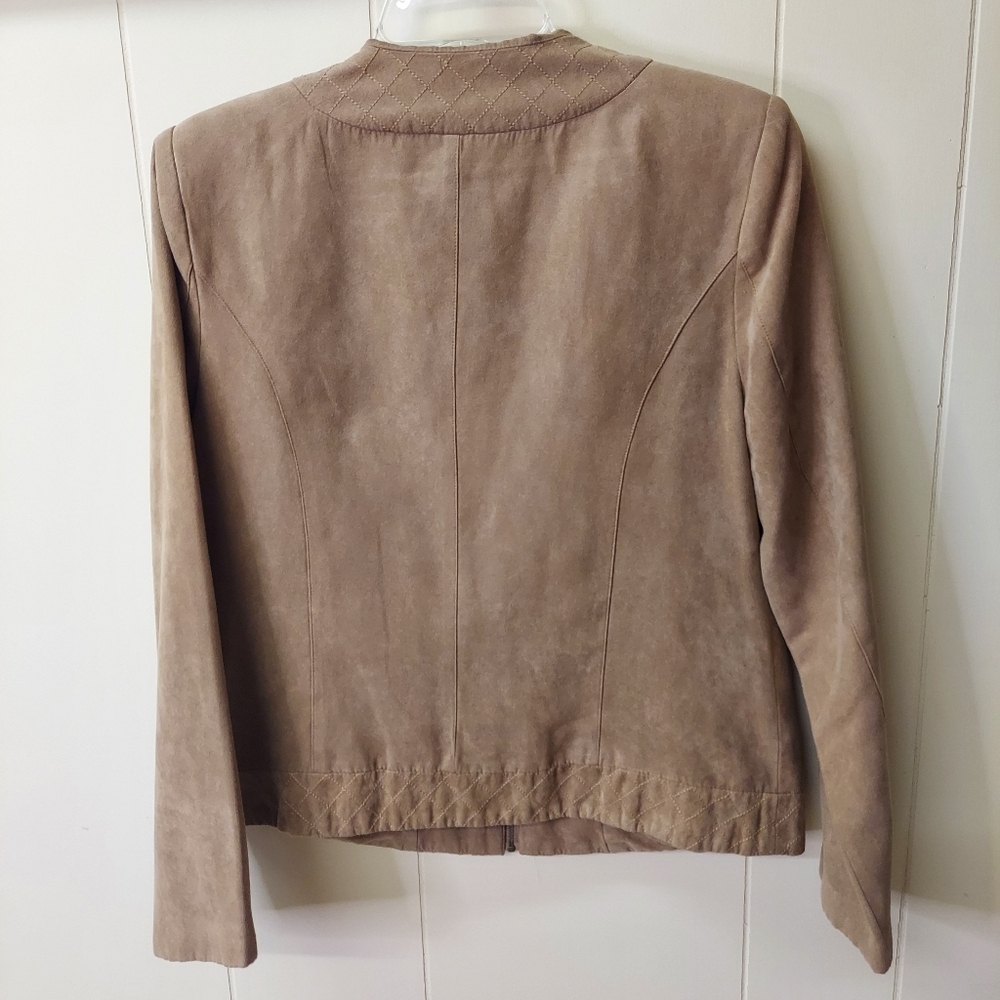 Dressbarn Faux Suede Jacket Womens Sz M Brown Tan Full Zip Blazer Lined Neutral - Picture 2 of 16